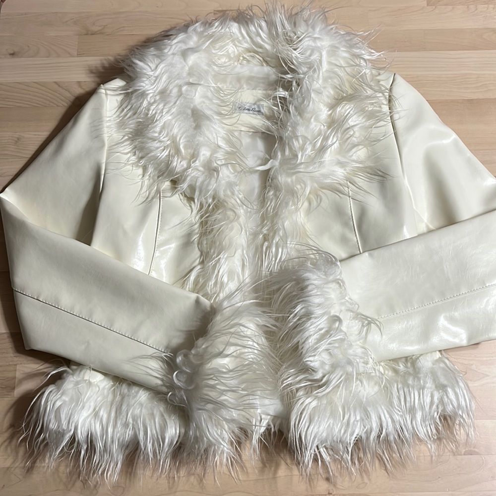 Y2K popstar fur trim faux leather jacket by Charlotte Russe